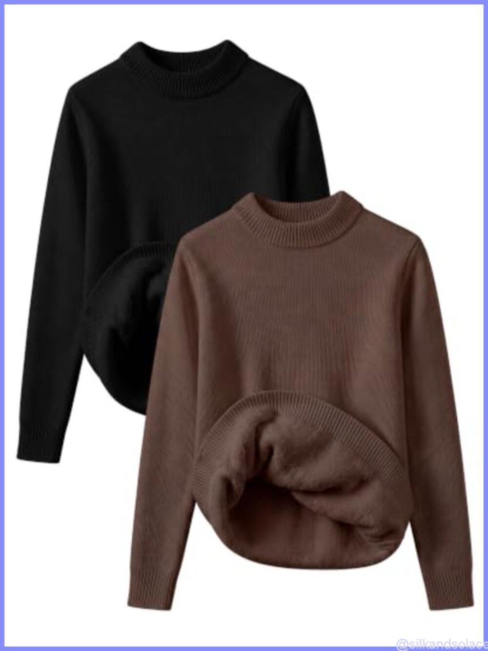 2 Pack Women Fleece Sherpa Lined Thermal Sweaters Mock Neck Slim Fit Pullover